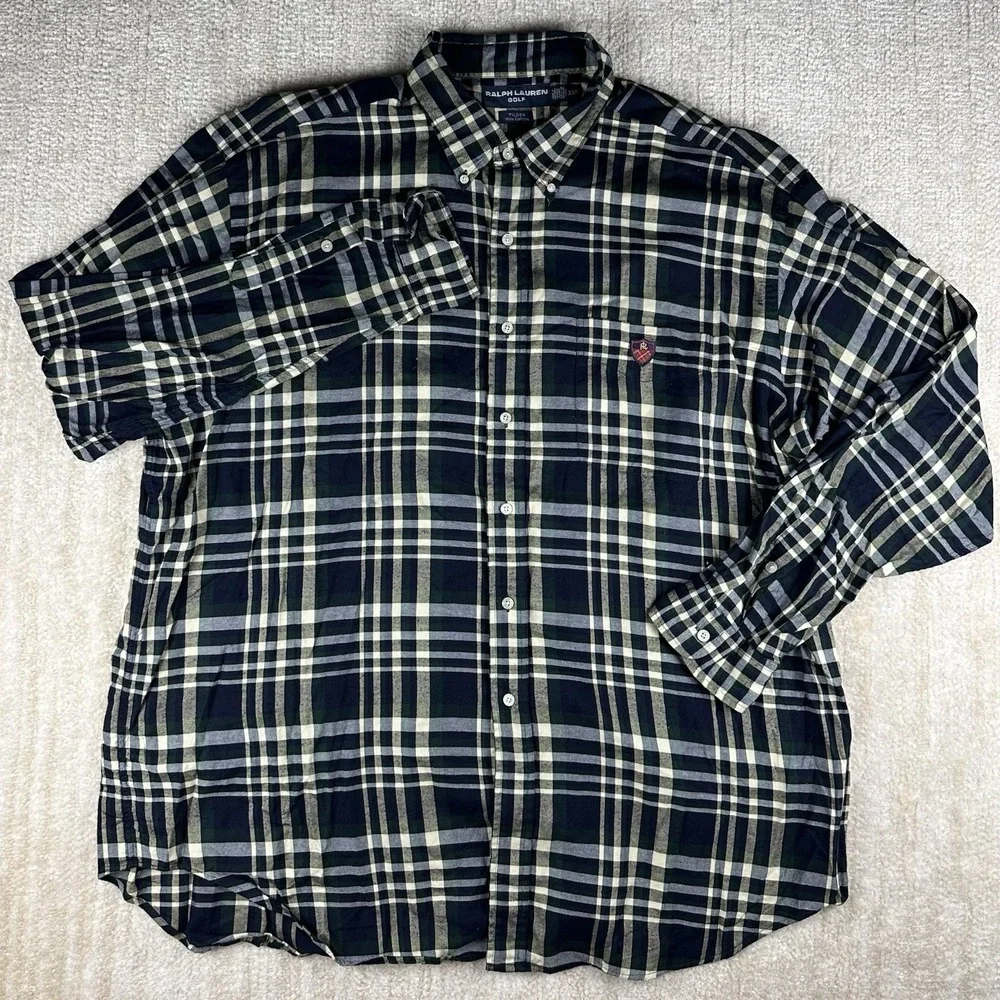 Polo Ralph Lauren Men XXL Long Sleeve Button Down Green Yellow Plaid Golf Cotton